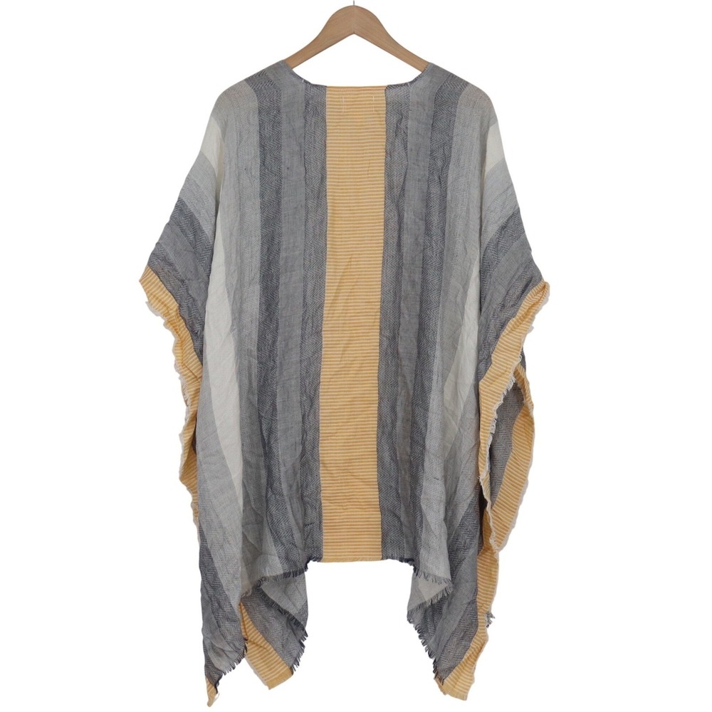 Universal Thread Yellow Grey Striped Kimono Wrap Open Front Fringe - Picture 5 of 6